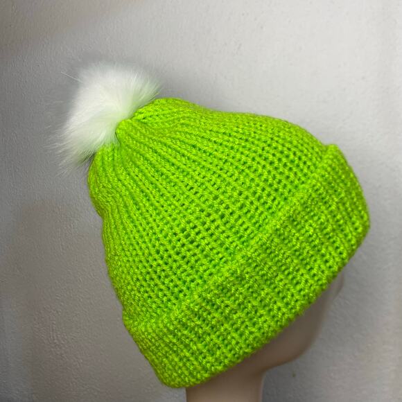 Beanie Hat Adult Green Cuff Boho Slouchy Knitted Winter Ski Handmade Unisex - Picture 3 of 8